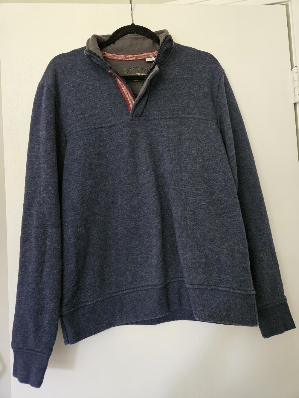 Orvis Blue Heathered 1/4 Snap Pullover Sweatshirt Mock Neck | Size Medium